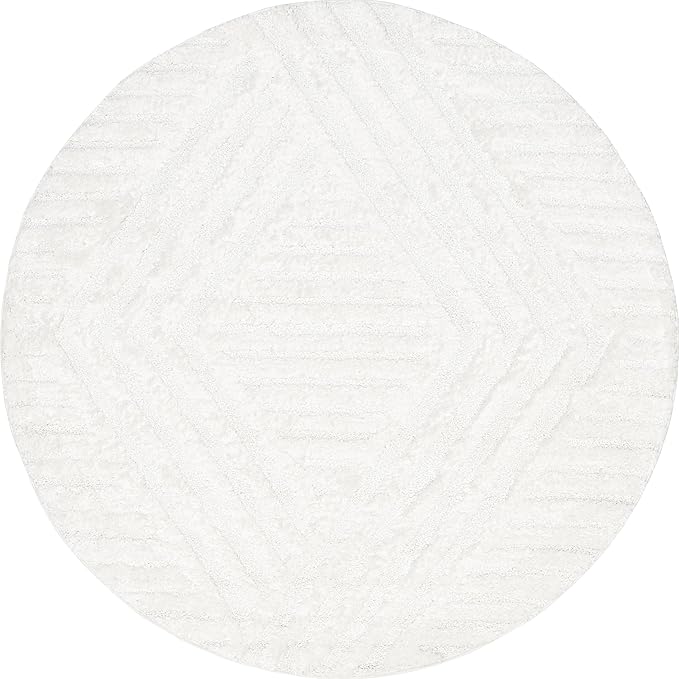 Nuloom Risette Ivory, 8' Round, Geometric, Soft and Textured, High Traffic, Stain Resistant, Easy Clean, Durable Area Rug for Bedroom, Living Room, Dining Space, Den, Foyer, Entryway