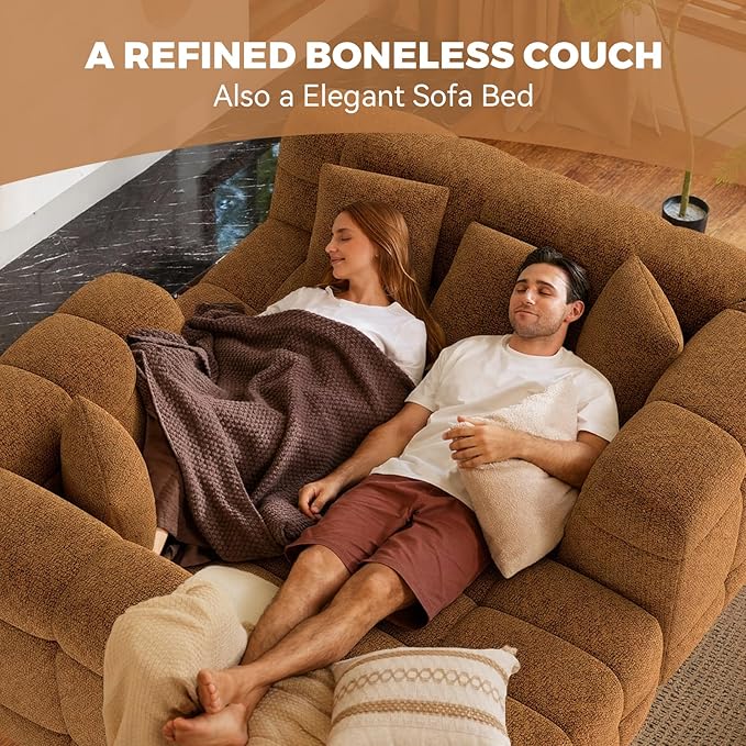 107" Boneless Couch with L - Shaped Chaise, Modern Chenille Modular Sectional Sofa with Tufted Design, Comfy Upholstered Sofa, No - Assembly Sectional Couch, Orange-Brown
