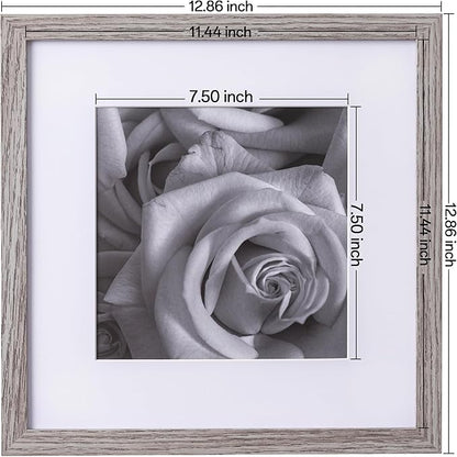 eletecpro 12x12 Picture Frames Set of 9 with Mat for 8x8 Photos or without Mat for 12x12, Square Gallery Wall Decor Collage for Picture Display, Grey Frame Set for Wall Hanging