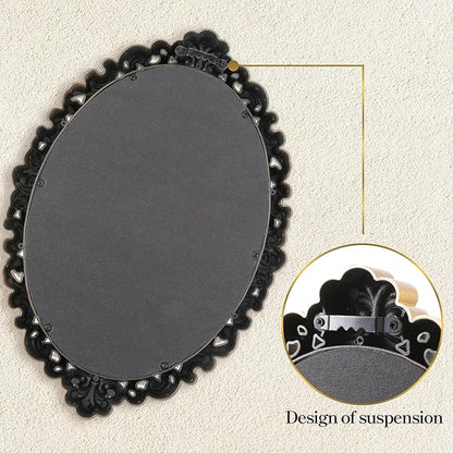 Ptwola 2PCS Vintage Decorative Wall Mirror Small Oval Wall Hanging Mirrors Antique Gold Carved Framed Mirror for Entryways Bedroom Living Room Dresser Decor