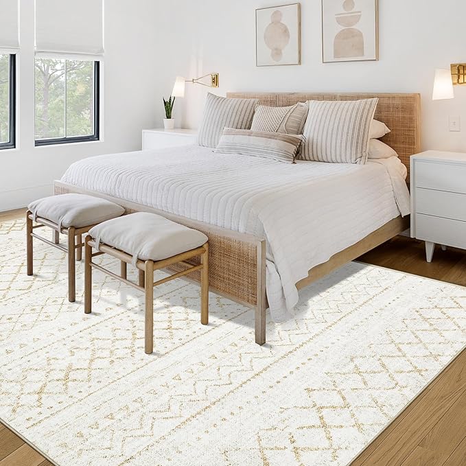 Area Rug 3x5 Geometric Rug: Washable Boho Moroccan Rugs Soft Farmhouse Rug, Modern Neutral Stain Resistant Indoor Floor Carpet for Livingroom Bedroom Dining Table Nursery(Beige,3X5)