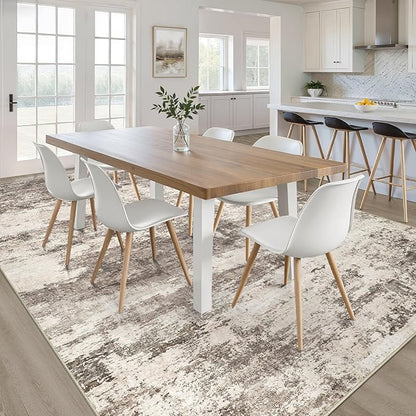 8x10 Area Rugs Living Room: Washable Large Neutral Rug Abstract Soft Modern Stain Resistant Indoor Floor Non-Slip Carpet for Bedroom Nursery Kids Office Playroom Dining Room Under Table- Mocha Brown