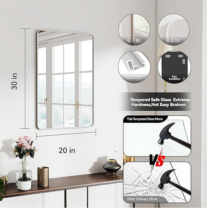SCWF-GZ 20x30 Rectangle Mirror Full Length Wall Mounted Hanging or Against Wall Metal Frame Dressing Make-up Mirrors for Entryway Bedroom Bathroom Living Room 20 30 inch Silver