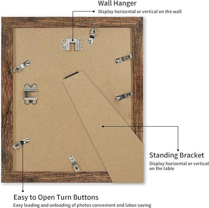 iRahmen 10x12 Picture Frame with Mat 8x10 - High Definition Tempered Glass Wooden Photo Frames for Tabletop Display and Wall Mounting (Brown, Set of 2)