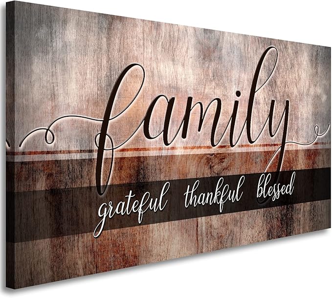 Canvas Wall Art for Living Room-Family Grateful Thankful Blessed-Christian Wall Decor-Family Signs Canvas Prints-Blessed Wall Decor-Artwork Framed Painting Home Decoration Ready to Hang 20"x40"