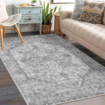 KOZYFLY Boho Area Rug 3x5 Ft Rugs for Entryway Washable Entry Rug Non Slip Door Mat Indoor Entrance Printed Faux Wool Throw Rugs for Entrance Kitchen Living Room, Gray