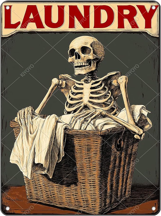 Skull Metal Tin Sign Laundry Vintage Tin decor for Cafes Bars Pubs Shop Wall Decorative Funny Retro Signs for Men Women 16x12 Inch