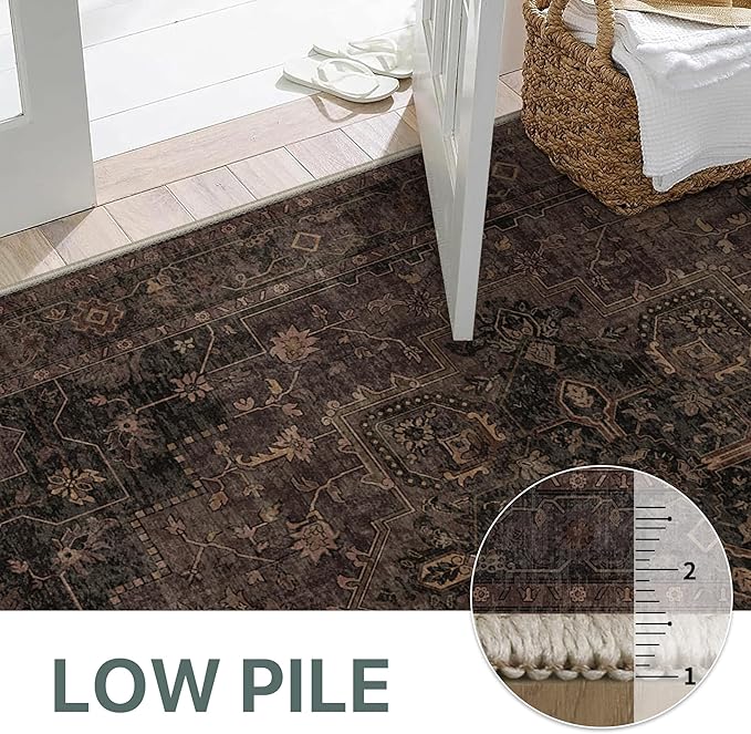 GENIMO Area Rug 2x3 Doormat, Machine Washable Rugs Low Pile, Small Retro Chenille Entryway Mat for Entrance, Hallway, Kitchen and Corridor, Charcoal Brown
