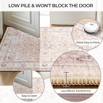 CAPALOCA Machine Washable Rugs Nursery Rug 2x3 Cute Girl Non Slip Low Pile Water Repellent Soft Print Pattern for Bedroom Indoor Decor Kids Playroom Pink