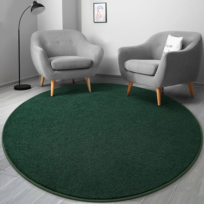 Gifeas Ultra Soft Round Area Rugs for Living Room Bedroom, 4x4 Feet Deep Green Thickened Memory Foam Modern Indoor Circle Carpets, Non-Slip Comfy Circular Rug for Boys Girls Nursery Room Home Decor