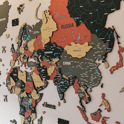 Colorfull Worlds 3D Wooden World Map Wall Art - Premium Multicolored World Travel Art for Wall Decor with Push Pins- Ideal Housewarming Gift & Travel Tracker (Large, Sage)