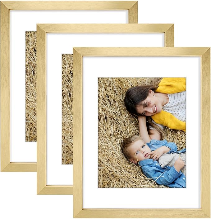 Golden State Art, 11x14 Picture Frame Set of 3 - Matted to 8x10 Photo - Engineered Wood Gallery Frame Set - Wall Mounting (Gold, 3 Pack)
