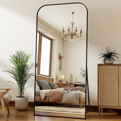 XRAMFY 77x38 Inch Floor Length Mirror with Stand, Full Length Standing Mirror for Bedroom, Full Body Tall Mirrors with Modern Aluminum Alloy Frame in Black, Home Decor