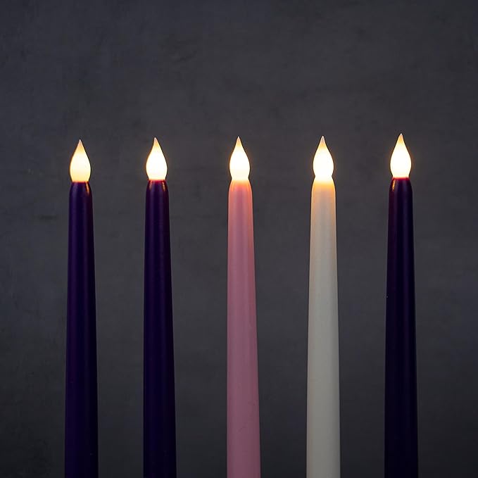 Rhytsing 10.8" Advent Flameless Taper Candles with Timer, Battery Operated Christmas Led Candlestick, Smooth Wax Finish, Warm White LED, Remote & Batteries Included - Set of 5