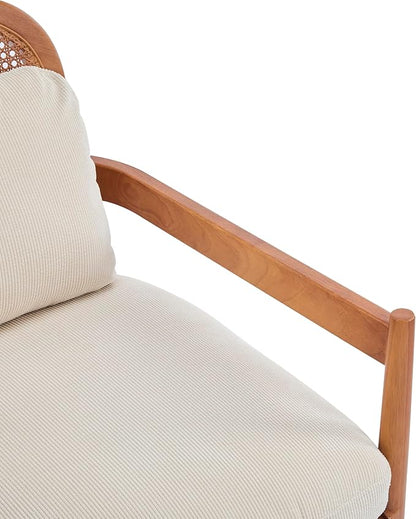 Christopher Knight Home Nadine Accent Chairs Set of 2, Wooden Club Chair, Rattan Open Back Armchair, Accent Reading Sofa Chair with Cushions, Club Chairs Set of 2 for Living Room Bedroom, Beige+Teak