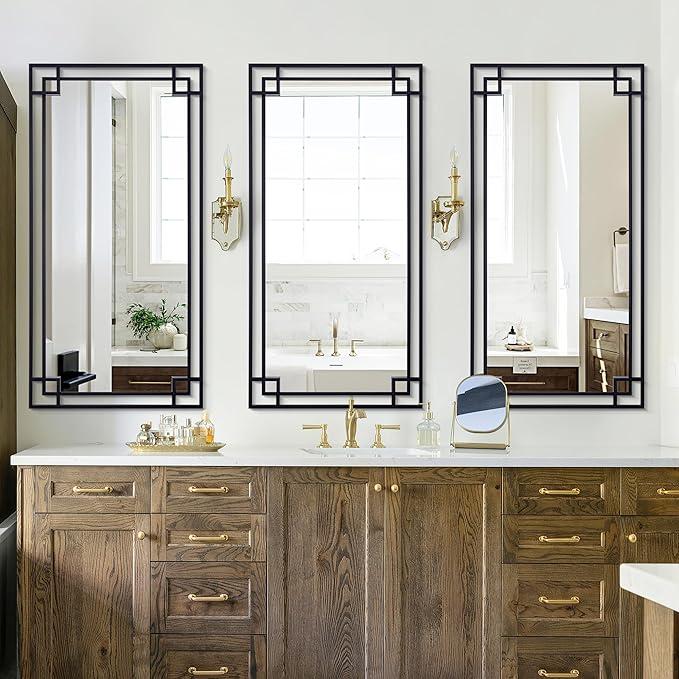 Chende Rectangular Black Mirror for Decor, 59''x30'' Large Living Room Mirror with Metal Frame, Modern Decorative Mirror for Bathroom Entryway, Horizontal/Vertical Hanging