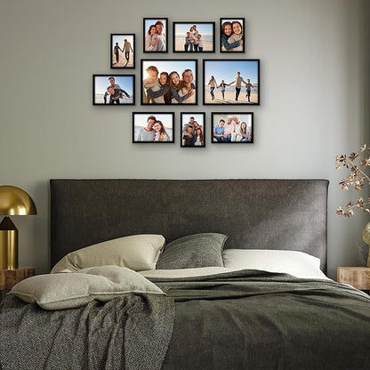 Americanflat Set of 10 Picture Frames with Shatter-Resistant Glass - Gallery Wall Frame Set with Two 8x10, Four 5x7 and Four 4x6 Frames - Streamline Collection - Black