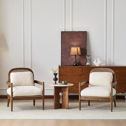 Christopher Knight Home Nadine Modern Club Chair Set of 2 with Cushion, Wooden Living Room Accent Chair with Rattan Open Back, Bedroom Comfy Reading Chair, Beige+Light Brown