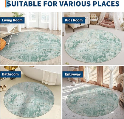 ROYHOME Modern Abstract 8x8 Round Area Rug Non Slip Non Shedding Rug Low Pile Stain Resistant for Bedroom Living Room Office Dining Room,Green