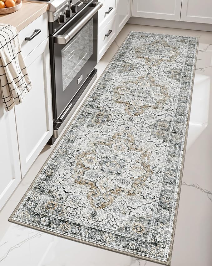LUMI 2x6 Washable Kitchen Rug for Floor, Non Slip Runner Rugs with Rubber Backing, Low Pile Comfort Area Carpet for Standing, Living Room, Entryway, Laundry, Hallways