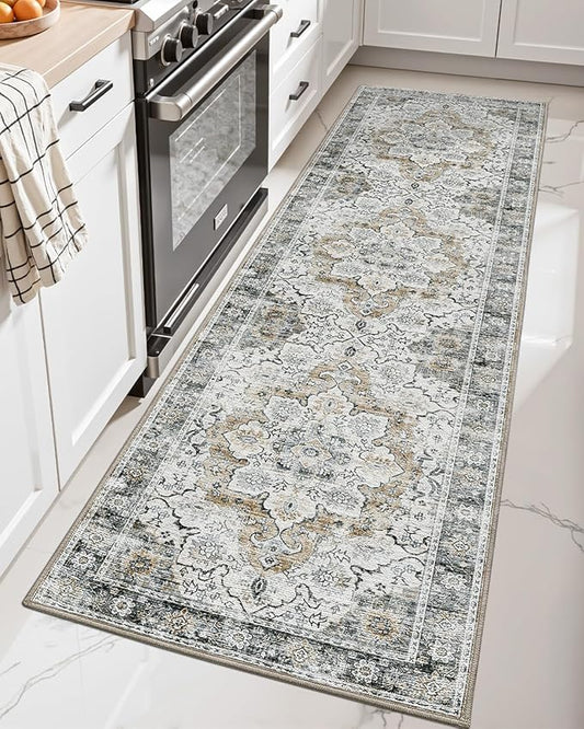 LUMI 2x6 Washable Kitchen Rug for Floor, Non Slip Runner Rugs with Rubber Backing, Low Pile Comfort Area Carpet for Standing, Living Room, Entryway, Laundry, Hallways