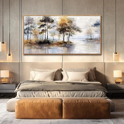 Wapluam Large Canvas Wall Art,Forest Framed Wall Art,Abstract Wall Art Artwork Retro Landscape Trees Pictures Decor Rustic Nature Canvas Painting Ready To Hang Living Room Bedroom Home Office 60"X30"
