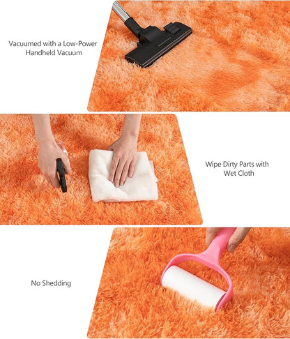 4x5.9 Ft Tie-Dyed Orange Area Rugs for Bedroom, Fluffy Shag Rug for Living Room Girls Room Dorm Soft and Comfy Upgrade Non Slip