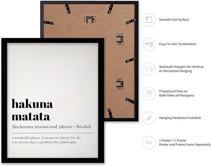 Poster Master Typography Poster - Dictionary Print - Hakuna Matata Definition, Wonderful Phrase, No Worries, Funny, Motivational - Gift for Kids, Friend - Wall Decor for Home, 16x20 Black Framed