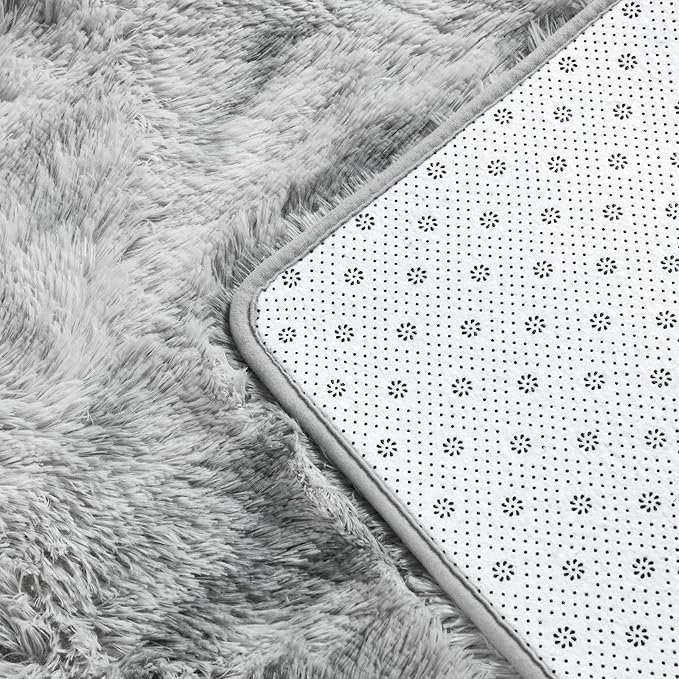 Deerhoo Large Shag Area Rugs 9 x 12, Tie-Dyed Plush Fuzzy Rugs for Living Room, Ultra Soft Fluffy Furry Rug for Bedroom, Indoor Carpet Nursery Rugs for Kids Room Home Decor, Light Grey