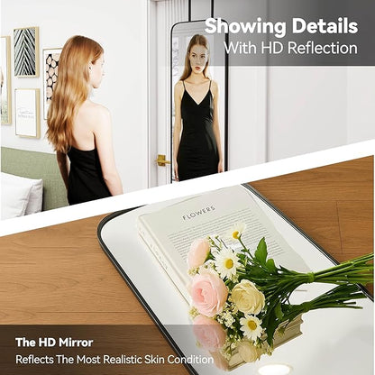 SCWF-GZ 47x14 Mirror Full Length Door Hanging Wall Mounted Aluminum Alloy Metal Frame Dressing Make-up Save Space Half Body Mirrors for Entryway Bedroom Bathroom Living Room 47 inch Black