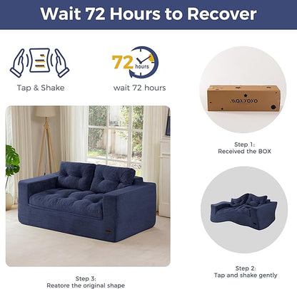 MAXYOYO 63" Loveseat Sofa Couch for Small Spaces, Upholstered Boneless Cloud Couch for Apartment Bedroom, 2-Seater Love Seat Floor Modern Sofa with Pillows, No Assembly Required, Navy