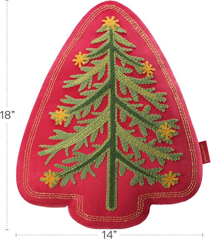 Phantoscope Merry Christmas Tree Decorative Throw Pillow, Velvet Beads Embroidery 3D Shaped Cushion, Suitable for Sofas, Living Rooms, and Beds, Red, 18 x 14 in