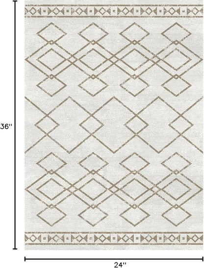SERISSA 2x3 Washable Small Entry Rug,Soft Non Slip Indoor Boho Throw Rug for Entryway Kitchen Bedroom Dorm Bedside Front Door,Moroccan Geometric Carpet