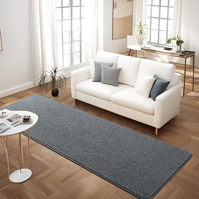 2x6 Bedside Runner Rug, Dark Grey Hallway Area Rugs for Bedroom, Low Pile Washable Modern Memory Foam Carpet, Non Slip Soft Carpets for Entrance Kitchen Laundry Living Room Decor