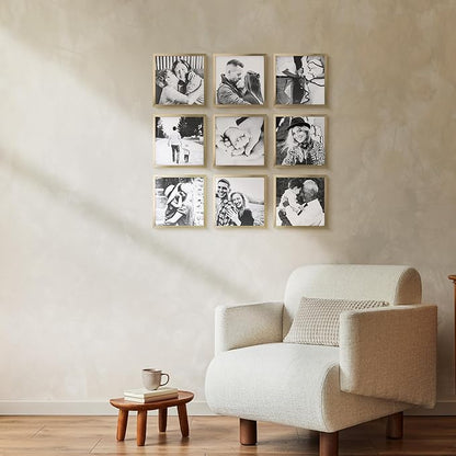 ArtbyHannah Photo Collage Frames for Wall, 8x8 Inch Square Picture Frame for Living Room or Staircase Decoration (Gold, 9 Pack)