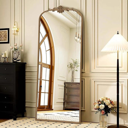 Besdomus Vintage Mirror Full Length: 21x56 French Gold Arched Full Body Mirror - Floor Antique Baroque Traditional Ornate for Entryway/Cloakroom/Bedroom/Living Room - Home Decor for Fashion-Conscious