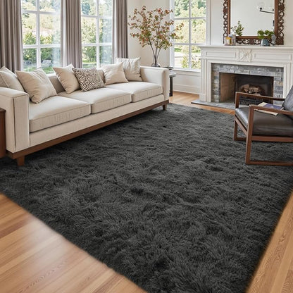 6x9 Ft Large Shag Rugs for Living Room Decor, Ultra Soft Fluffy Furry Area Rugs for Bedroom Indoor Floor, Aesthetic Carpet for Kids Home (Grey)