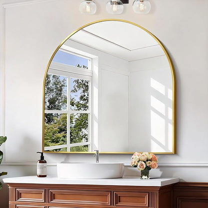 CIRCUMI Arched Wall Mirror, 42"x42" Gold Arched Mirror with Tempered Glass, Metal Frame, Large Size for Entryway Table, Mantel,Living Room,Over Sink,Arch Mirror for Decor,Shatterproof&Crystal-Clear