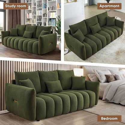Antetek 78" Modern Sofa Couch, Comfy Deep Seat Teddy Cloud Sofa, Upholstered 3-Seater Boucle Couch, Oversized Loveseat for Living Room, Bedroom, Office, Apartment, Green