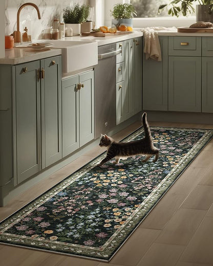 Washable Kitchen Rug Runners for Hallways: 2'x6' Runner Rugs with Non Slip Backing Low Pile Soft Indoor Floor Carpet Runner for Entryway Hallway Laundry Room Bedroom Living Room