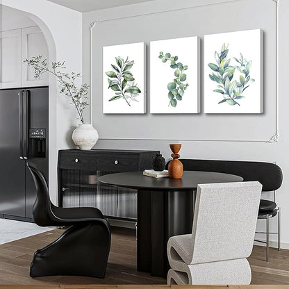 Green leaves Plants Canvas Wall Art for Living Room modern Bathroom Wall Decor for Bedroom Kitchen Home Decorations 3 panel Watercolor painting Canvas Prints Posters Artwork office mural Art works