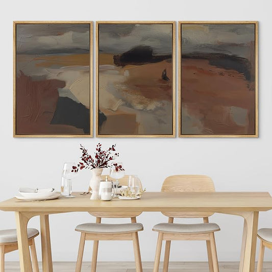 SIGNLEADER Framed Canvas Print Wall Art Set Desert Horizon Abstract Neutral Landscape Illustrations Minimal Decorative Bohemian for Living Room, Bedroom, Office - 24"x36"x3 Natural