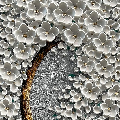 100% Hand-Painted 3D White Vertical Abstract Flower Tree Painting, Canvas Texture Mural, Living Room, Bedroom, Dining Room Mural 24x48 inchs