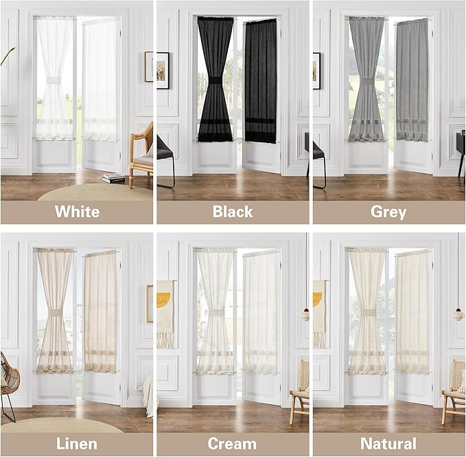 Decorative Door Curtains Light Filtering Drapes Rod Pocket Semi Transparent Natural French Farmhouse 2 Panels Linen Curtains Privacy Added W35 x L72 for Glass Sliding Door