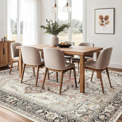 Area Rug 10x14 for Living Room, Medallion Printed Ultra-Thin Soft Large Carpet, Oriental Non Slip Big Washable Fade Stain Resistant Rugs for Bedroom Dining Room Home Office Decor