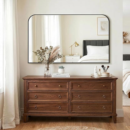 Bathroom Vanity Mirror for Wall, 50" x 30" Black Metal Framed Bathroom Mirror for Over Sink, Living Room, Bedroom, Entryway, Mantel, Fireplace Decor