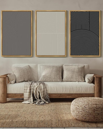 Drsoum Mid-Century Modern Framed Wall Art Large 24x36in Minimalist Abstract Boho Neutral Line Wall Decor Geometric Artwork Kitchen Dining Room Black Framed