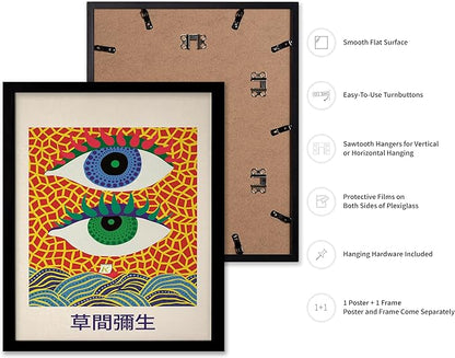 Poster Master Vintage Poster - Retro Pop Art Print - Gift for Artist, Friend - Two Eyes, Japanese, Dots, Modern, Abstract - Wall Decor for Living Room, Office, 11x14 Black Framed