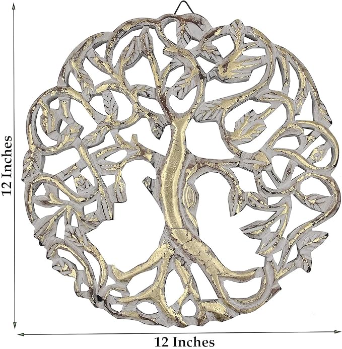 DharmaObjects Handcrafted Wooden Celtic Tree Of Life Wall Decor Hanging Art (Gold)
