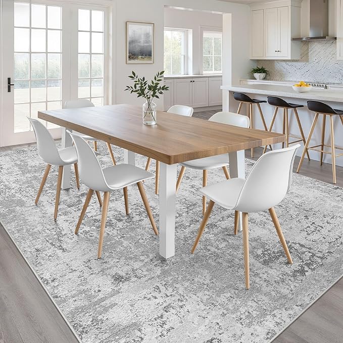 10x14 Area Rugs Living Room: Washable Large Neutral Rug Abstract Soft Modern Stain Resistant Indoor Floor Non-Slip Carpet for Bedroom Nursery Kids Office Playroom Dining Room Under Table- Light Gray